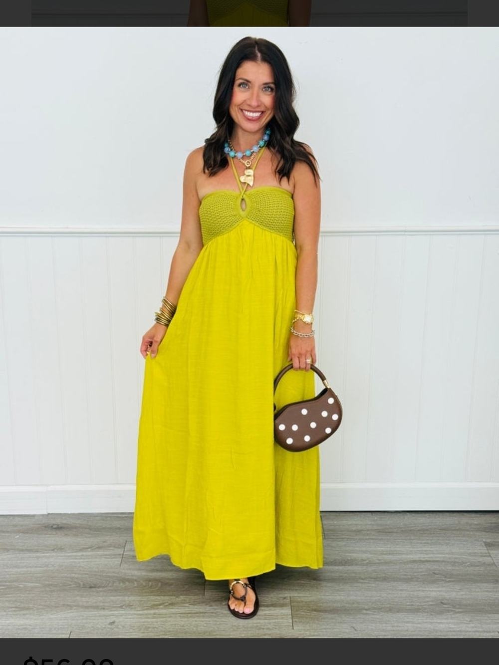 Crochet Bra Halter Maxi Dress - Bright Kiwi Yellow By Sweet GENERIS
